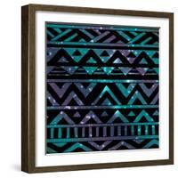 Aztec Tribal Seamless Pattern on Cosmic Background-OliaFedorovsky-Framed Art Print
