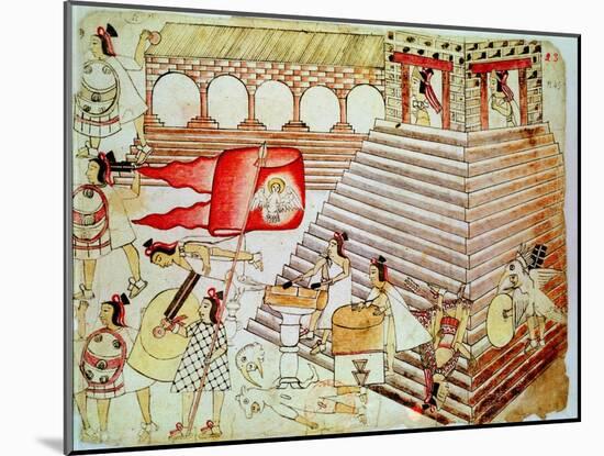 Aztec Warriors Defending the Temple of Tenochtitlan Against Conquistadors, 1519-1521-null-Mounted Giclee Print