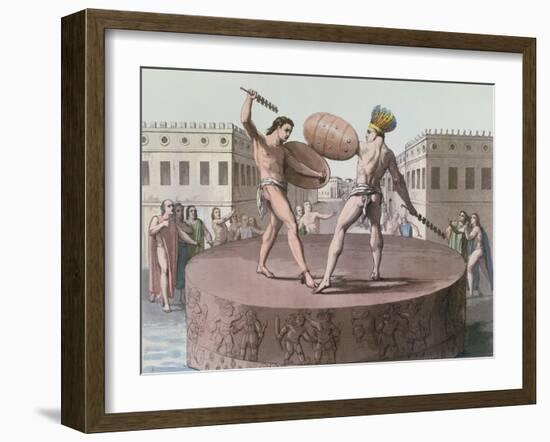 Aztec Warriors in Combat on a Cuauhxicalli, C.1820-null-Framed Giclee Print