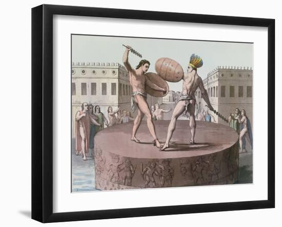 Aztec Warriors in Combat on a Cuauhxicalli, C.1820-null-Framed Giclee Print