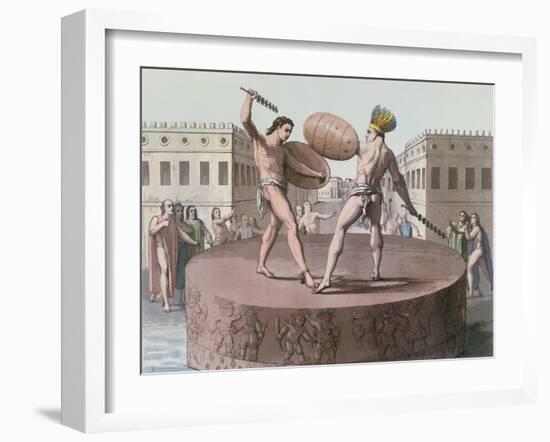 Aztec Warriors in Combat on a Cuauhxicalli, C.1820-null-Framed Giclee Print