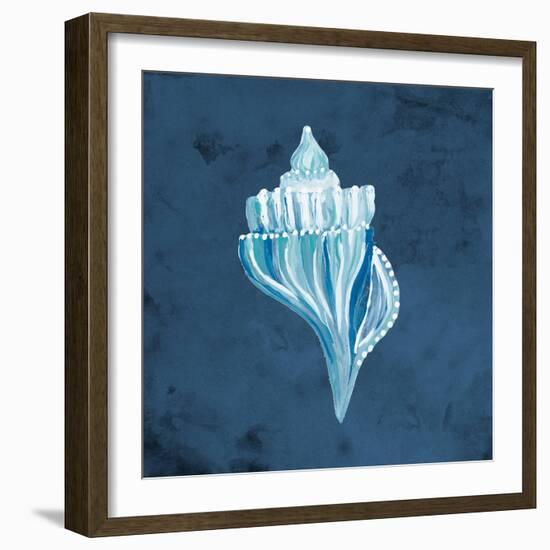 Azul Dotted Seashell on Navy I-Gina Ritter-Framed Art Print