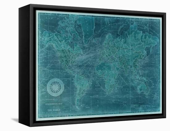 Azure World Map-Vision Studio-Framed Stretched Canvas