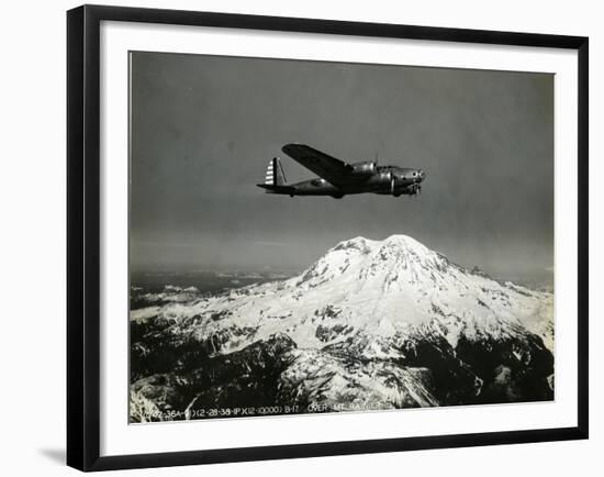 B-17 "Flying Fortess" Bomber over Mt. Rainier, 1938-null-Framed Giclee Print