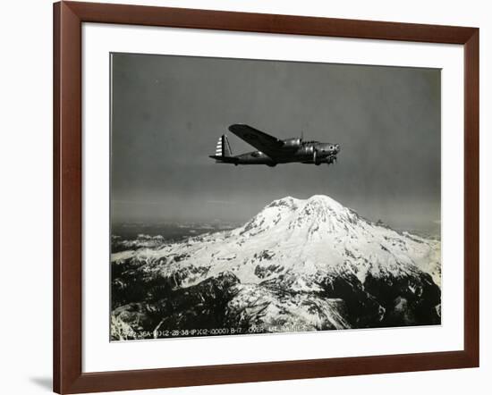 B-17 "Flying Fortess" Bomber over Mt. Rainier, 1938-null-Framed Giclee Print