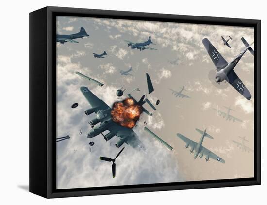 B-17 Flying Fortress Bombers Encounter German Focke-Wulf 190 Fighter Planes-Stocktrek Images-Framed Stretched Canvas