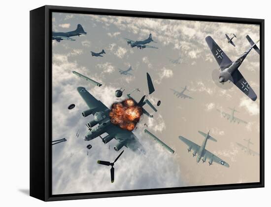 B-17 Flying Fortress Bombers Encounter German Focke-Wulf 190 Fighter Planes-Stocktrek Images-Framed Stretched Canvas