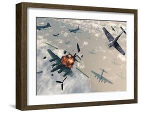 B-17 Flying Fortress Bombers Encounter German Focke-Wulf 190 Fighter Planes-Stocktrek Images-Framed Photographic Print