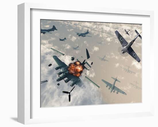 B-17 Flying Fortress Bombers Encounter German Focke-Wulf 190 Fighter Planes-Stocktrek Images-Framed Photographic Print