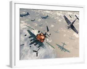 B-17 Flying Fortress Bombers Encounter German Focke-Wulf 190 Fighter Planes-Stocktrek Images-Framed Photographic Print