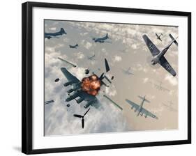 B-17 Flying Fortress Bombers Encounter German Focke-Wulf 190 Fighter Planes-Stocktrek Images-Framed Photographic Print