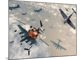 B-17 Flying Fortress Bombers Encounter German Focke-Wulf 190 Fighter Planes-Stocktrek Images-Mounted Photographic Print