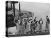 B-17 Flying Fortress Crew of 8th Bomber Command Donning Their Flying Gear Upon Arrival by Jeep-Margaret Bourke-White-Stretched Canvas