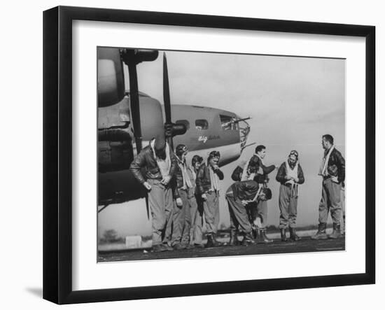 B-17 Flying Fortress Crew of 8th Bomber Command Donning Their Flying Gear Upon Arrival by Jeep-Margaret Bourke-White-Framed Photographic Print