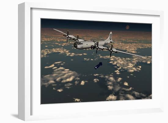 B-29 Superfortress Dropping Little Boy Atomic Bomb over Hiroshima-null-Framed Art Print