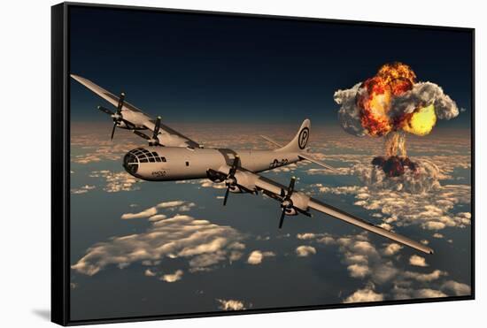 B-29 Superfortress Flying Away from the Explosion of the Atomic Bomb-null-Framed Stretched Canvas