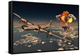 B-29 Superfortress Flying Away from the Explosion of the Atomic Bomb-null-Framed Stretched Canvas