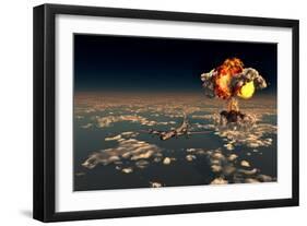 B-29 Superfortress Flying Away from the Explosion of the Atomic Bomb-null-Framed Art Print