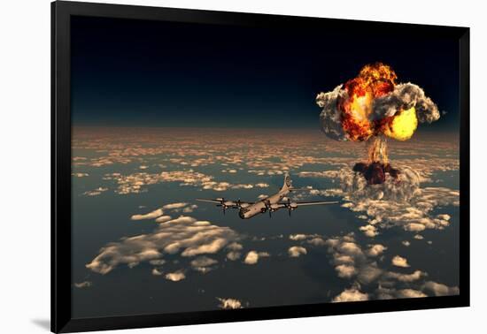 B-29 Superfortress Flying Away from the Explosion of the Atomic Bomb-null-Framed Art Print