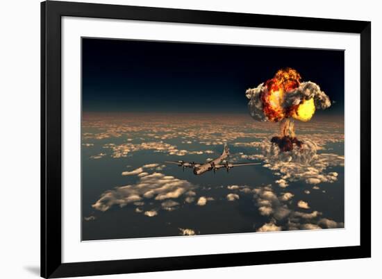 B-29 Superfortress Flying Away from the Explosion of the Atomic Bomb-null-Framed Art Print