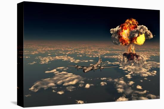 B-29 Superfortress Flying Away from the Explosion of the Atomic Bomb-null-Stretched Canvas