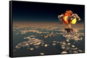 B-29 Superfortress Flying Away from the Explosion of the Atomic Bomb-null-Framed Stretched Canvas
