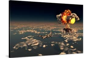 B-29 Superfortress Flying Away from the Explosion of the Atomic Bomb-null-Stretched Canvas