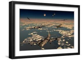 B-29 Superfortress Planes under Attack from Japanese Nakajima Ki-84 Fighter Planes-null-Framed Art Print