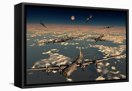 B-29 Superfortress Planes under Attack from Japanese Nakajima Ki-84 Fighter Planes-null-Framed Stretched Canvas