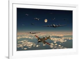 B-29 Superfortress Planes under Attack from Japanese Nakajima Ki-84 Fighter Planes-null-Framed Art Print