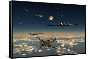 B-29 Superfortress Planes under Attack from Japanese Nakajima Ki-84 Fighter Planes-null-Framed Stretched Canvas