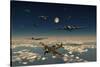 B-29 Superfortress Planes under Attack from Japanese Nakajima Ki-84 Fighter Planes-null-Stretched Canvas