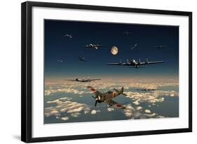 B-29 Superfortress Planes under Attack from Japanese Nakajima Ki-84 Fighter Planes-null-Framed Art Print