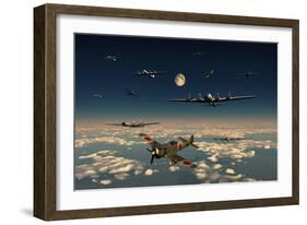 B-29 Superfortress Planes under Attack from Japanese Nakajima Ki-84 Fighter Planes-null-Framed Art Print