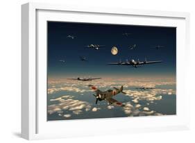 B-29 Superfortress Planes under Attack from Japanese Nakajima Ki-84 Fighter Planes-null-Framed Art Print