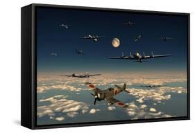 B-29 Superfortress Planes under Attack from Japanese Nakajima Ki-84 Fighter Planes-null-Framed Stretched Canvas