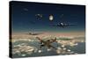 B-29 Superfortress Planes under Attack from Japanese Nakajima Ki-84 Fighter Planes-null-Stretched Canvas