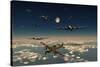 B-29 Superfortress Planes under Attack from Japanese Nakajima Ki-84 Fighter Planes-null-Stretched Canvas