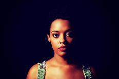 Portrait of Beautiful Serious Afro American Woman over Black Background-B-D-S-Photographic Print