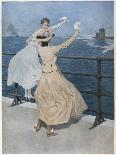 Two German Ladies Wave Farewell to a U-Boat-B. Wennerberg-Framed Stretched Canvas