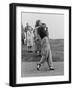 Babe Didrikson, Watching Golf Ball as She Completes Her Swing-null-Framed Photo