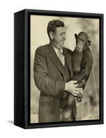 Babe Ruth, Holding Mike, a Chimpanzee at the St. Louis Zoological Park. Oct. 10, 1928-null-Framed Stretched Canvas