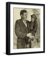 Babe Ruth, Holding Mike, a Chimpanzee at the St. Louis Zoological Park. Oct. 10, 1928-null-Framed Photo