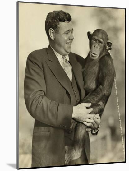 Babe Ruth, Holding Mike, a Chimpanzee at the St. Louis Zoological Park. Oct. 10, 1928-null-Mounted Photo