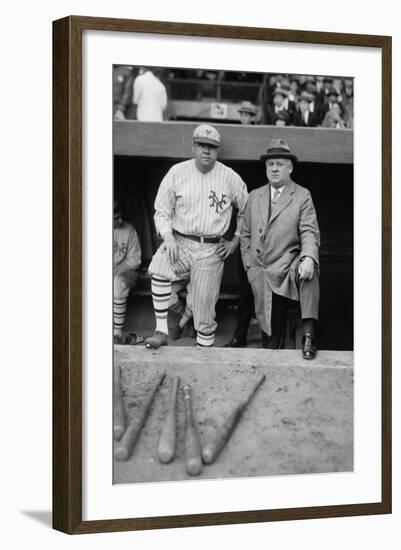 Babe Ruth in a Ny Giants Uniform with Giants Manager John Mcgraw, Oct. 23, 1923-null-Framed Photo