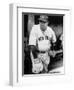 Babe Ruth in the New York Yankees Dugout at League Park in Clevelenad, Ohio, 1934-null-Framed Premium Giclee Print