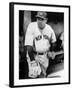 Babe Ruth in the New York Yankees Dugout at League Park in Clevelenad, Ohio, 1934-null-Framed Art Print