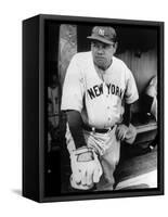 Babe Ruth in the New York Yankees Dugout at League Park in Clevelenad, Ohio, 1934-null-Framed Stretched Canvas