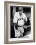 Babe Ruth in the New York Yankees Dugout at League Park in Clevelenad, Ohio, 1934-null-Framed Art Print