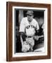 Babe Ruth in the New York Yankees Dugout at League Park in Clevelenad, Ohio, 1934-null-Framed Art Print